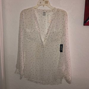White long sleeve sheer blouse with silver stars